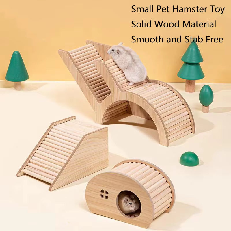 Smooth Hamster Hideaway Wooden Hamster House with Hiding Hole Small Pet Castle Arch Bridge for Dwarf Mice Gerbils Small Pets New