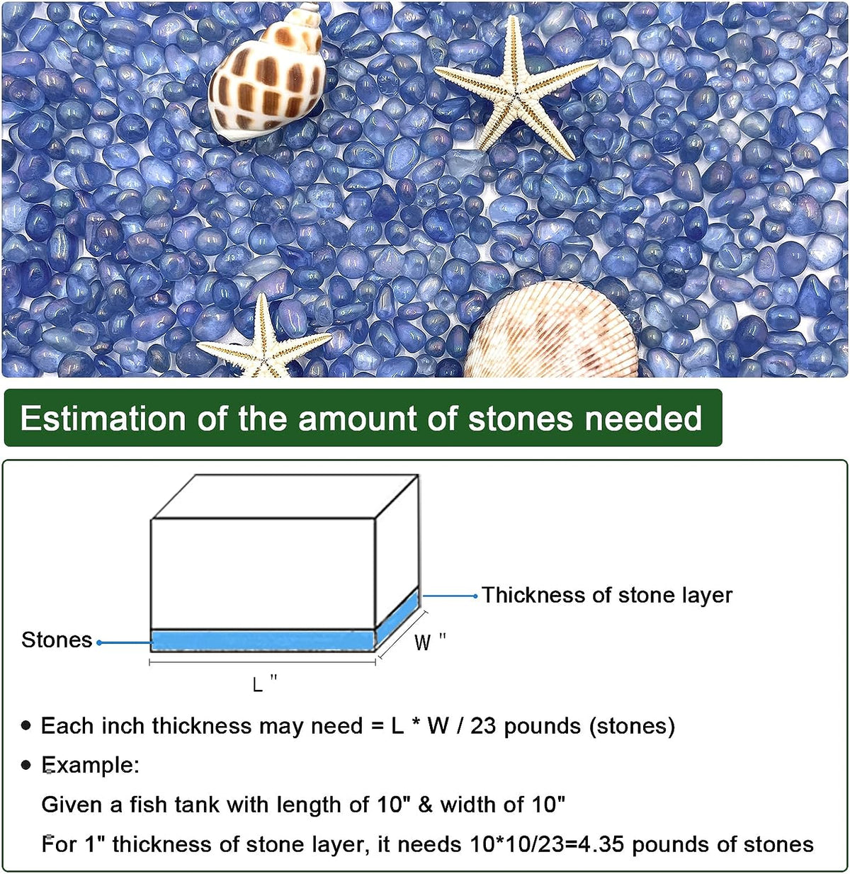2.2 Lbs Small Aquarium Substrate Gravel Sand, Polished Smooth Fish Tank Gravel, Colorfast Uncoated Vibrant Blue Sea Glass, Decorative Stones for Vase Fillers, Fairy Garden, Potted Plants