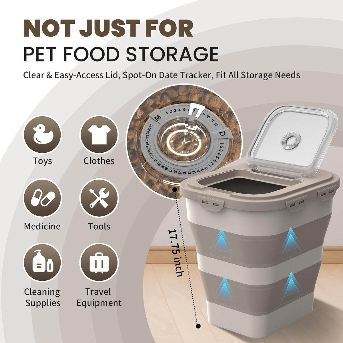 35-40Lbs Airtight Dog Food Storage Container,Collapsible Dog Food Container