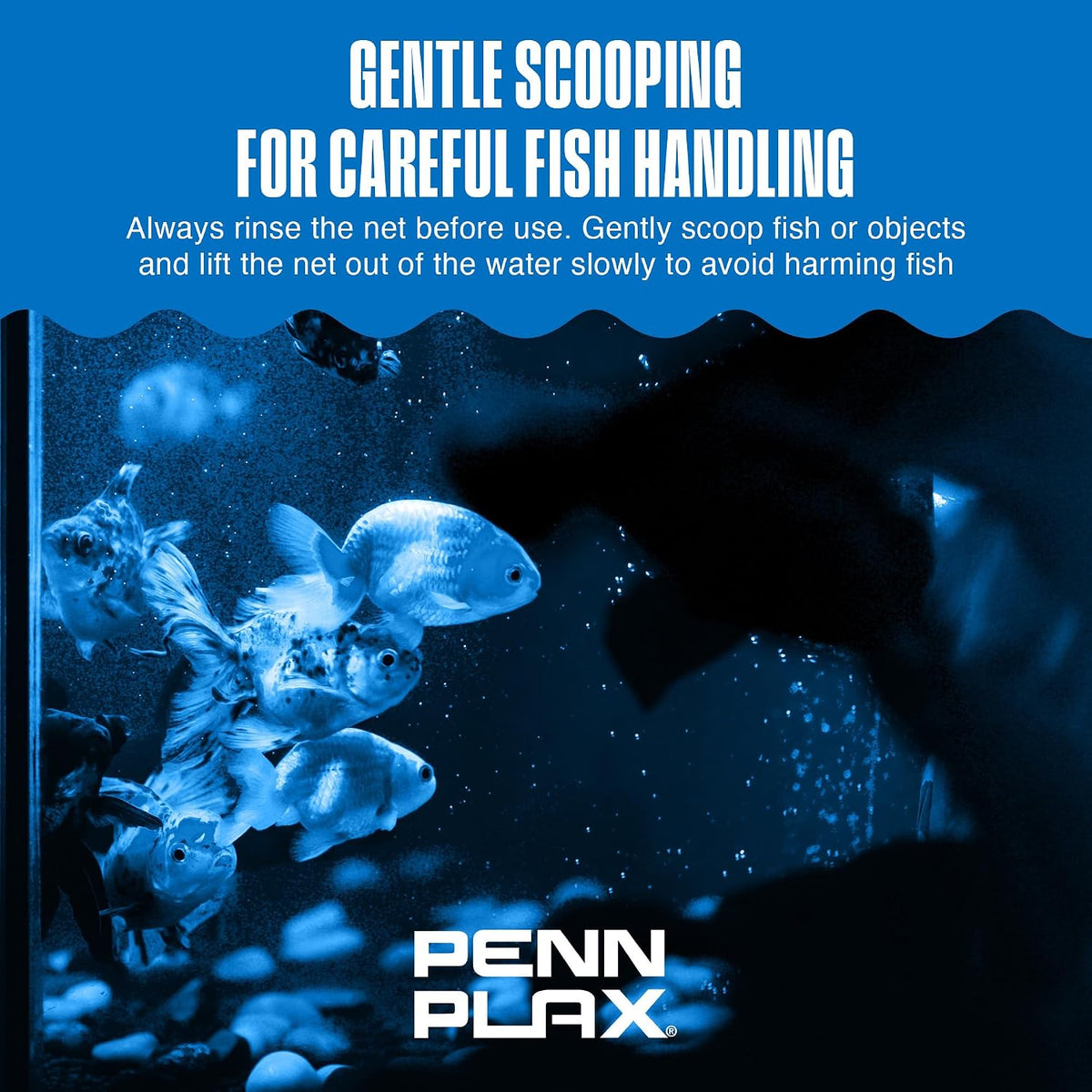 Quick-Net Aquarium Fish Net - 3 X 2.25 in Fine Mesh, 10 in Vinyl-Covered Braided Handle - Small Aquarium Cleaning Tool for Gentle Fish Handling - Use in Freshwater & Saltwater Tanks - Blue
