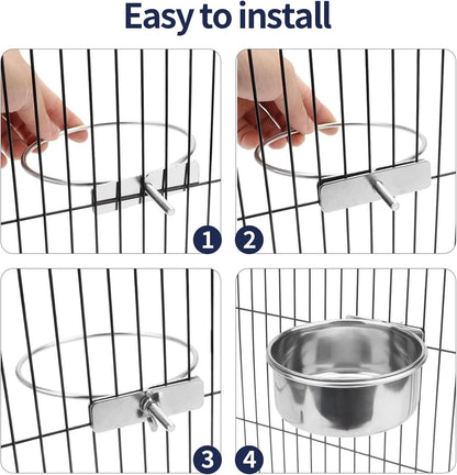 Bird Cage Feeder, Bird Feeder for Cage, 20OZ Stainless Steel Parrot Food Water Bowls with Clamp Holder, Hanging Feeding Dish Cups for Cockatiel Parakeet Conure Budgie Lovebird Small Animal