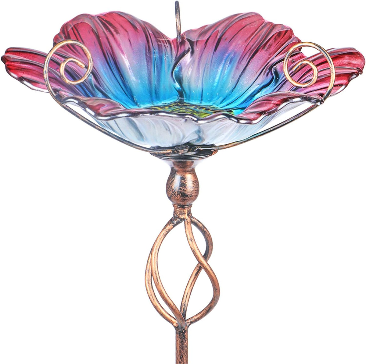Glass Birdbath Birdfeeder with Metal Stake Garden Yard Outdoor