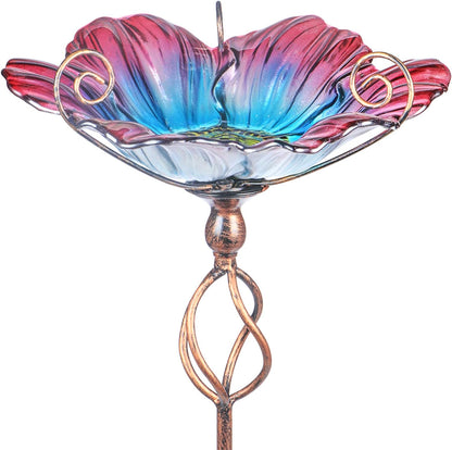 Glass Birdbath Birdfeeder with Metal Stake Garden Yard Outdoor