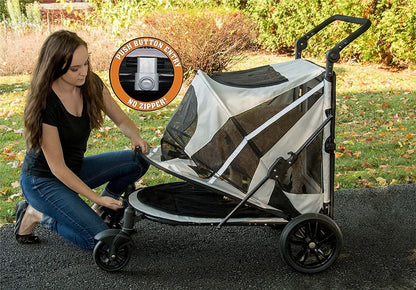 No-Zip Pet Stroller with Dual Entry, Push Button Zipperless Entry for Single or Multiple Dogs/Cats, Pet Can Easily Walk In/Out, No Need to Lift Pet, Gel-Filled Tires, 1 Model, NEW Fog