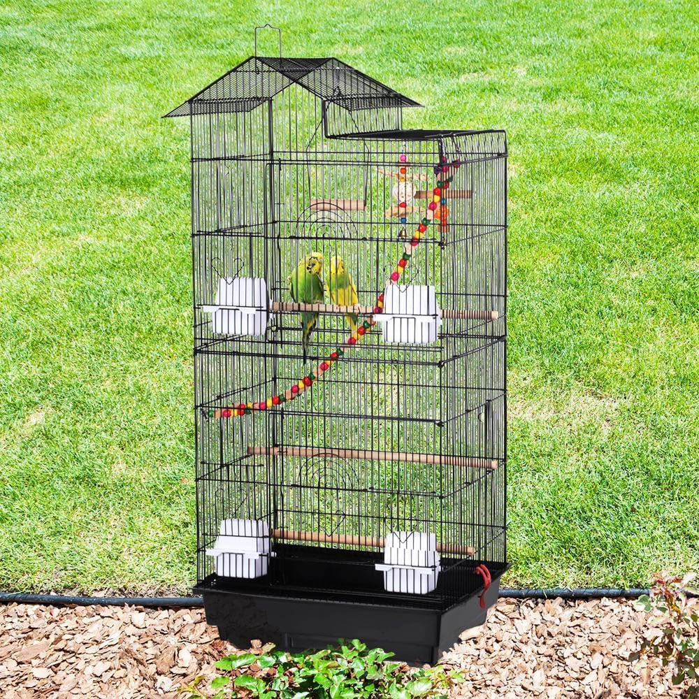 39" Roof Top Flight Cage with Toys, Wrought Iron Bird Cage for Cockatiels, Conures, Lovebirds, Budgies & Small Birds