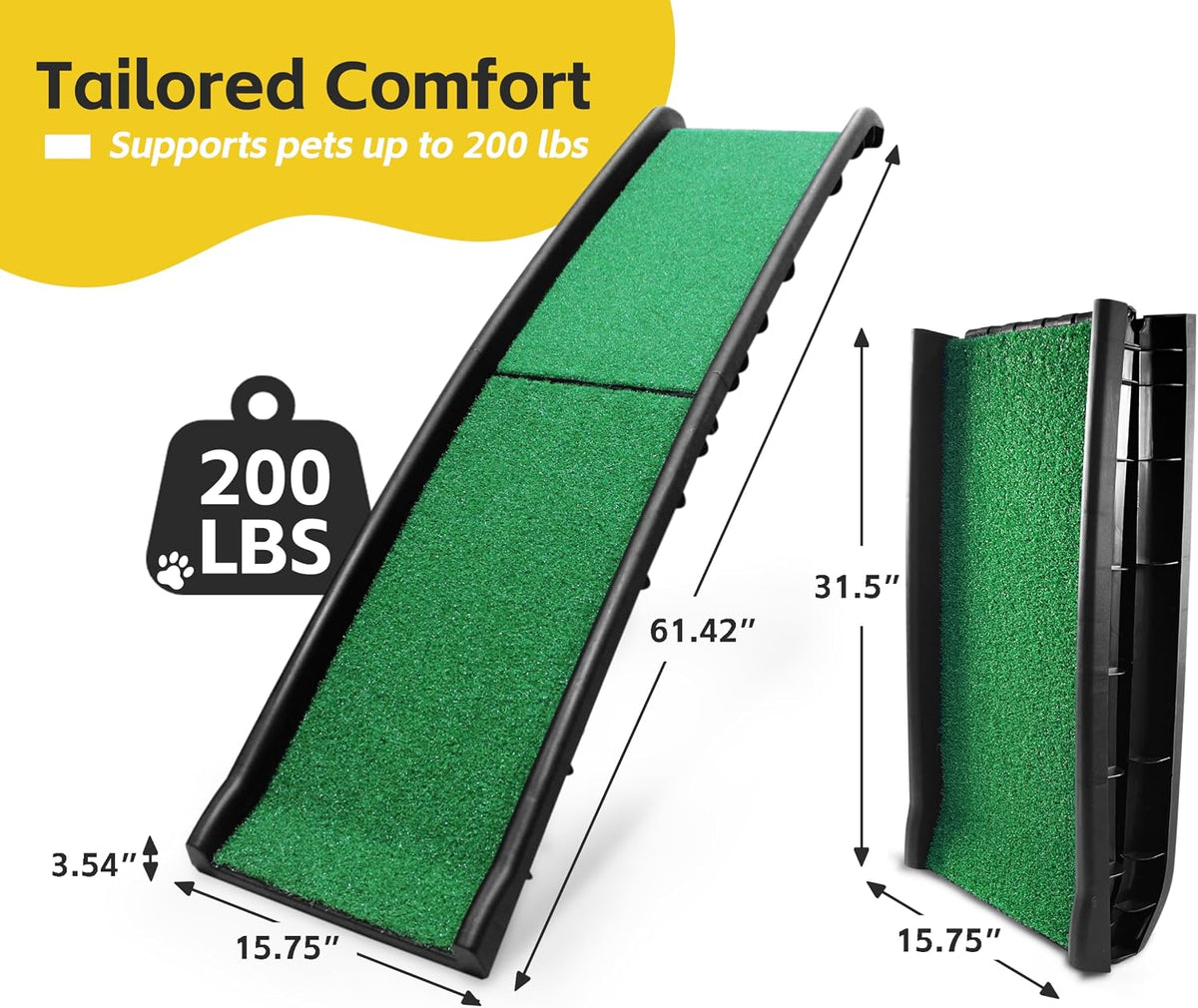 Foldable Dog Ramp for Cars Suvs Beds Non-Slip Grass - (50894)