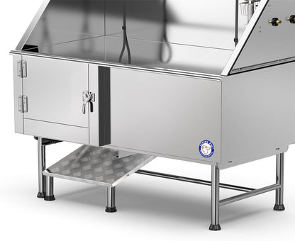 Flying Pig 62" Stainless Steel Pet Dog Grooming Bath Tub with Walk-In Ramp & Accessories (Left Door/Right Drain)