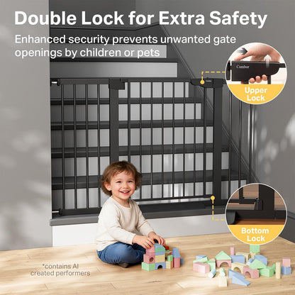 29.7-51.5 in Extra Wide Baby Gate for Stairs, Dog Gate Indoor Black