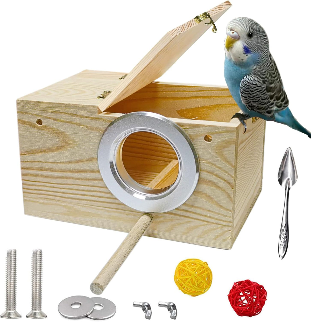 Parakeet Nesting Box, Bird Nest Box with Perch for Parrot