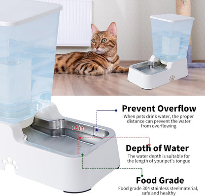 Pets Auto Feeder 5.2L,Food Feeder and Water Dispenser Set for Medium & Large Dogs Cats and Pets Animals (White)