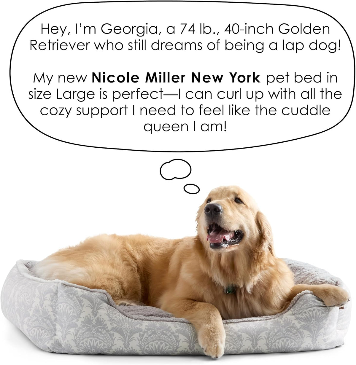 PET Mod Damask Plushy Bolster Pet Bed, Cozy & Calming, Non-Slip Bottom, Machine Washable Cover, Blue, Large 35"X28"X8"