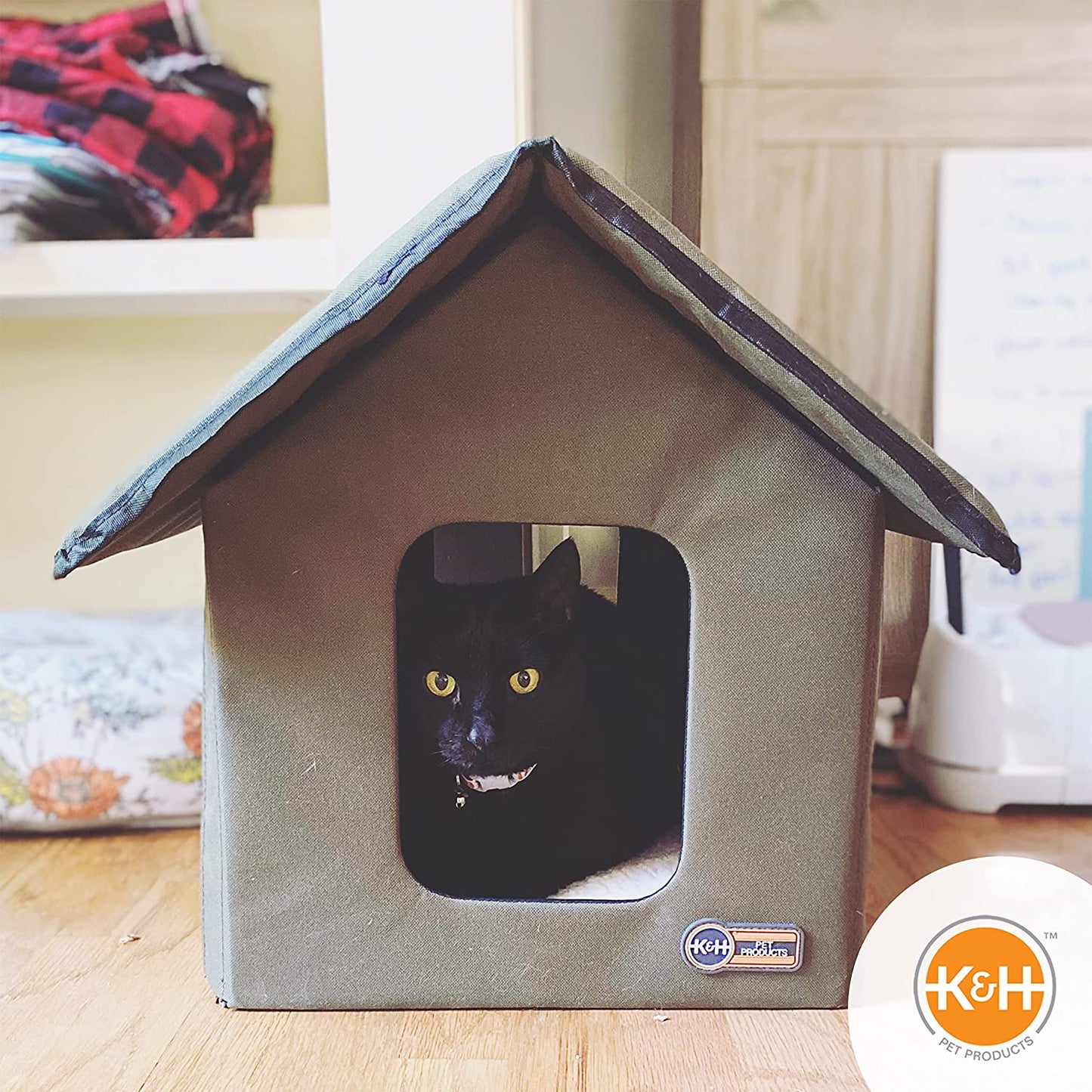 K&H Outdoor Cat House, Weatherproof Shelter for outside Pets, Olive/Olive