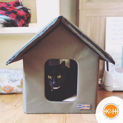 K&H Outdoor Cat House, Weatherproof Shelter for outside Pets, Olive/Olive