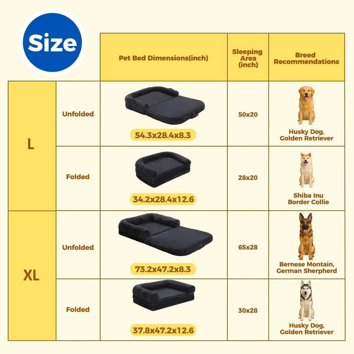 Foldable Dog Bed for Adult, Kids, Plush Pet Couch Bed for Large Dogs, Washable Pet Sofa Bed with Non-Slip Bottom Dog Accessories