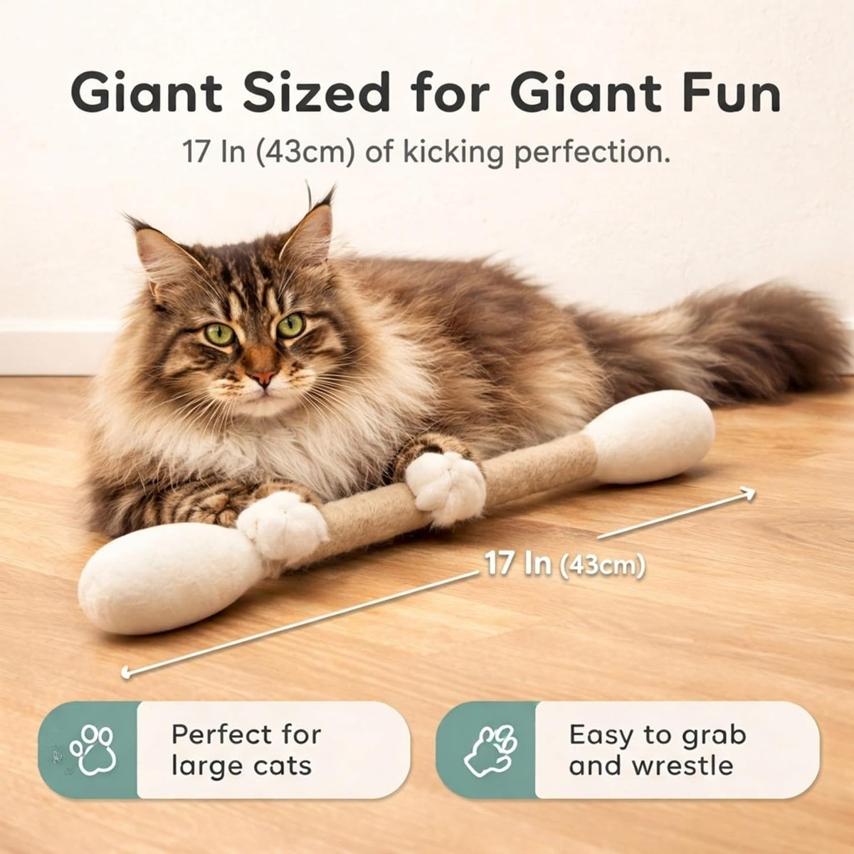 Giant Swab Cat Toy with Catnip 1 Pc (17 in / 42 Cm) | Extra Long Durable Chew Toy for Large Cats, Aggressive Chewers & Small Dogs | Interactive, Catnip Filled for Play & Anxiety Relief