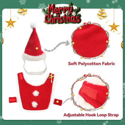 Cat Christmas Costume, Pet Santa Hat with Xmas Clothes for Cats Small Dogs Rabbits, Cat Santa Hat and Red Warm Cloak Coat, New Year Puppy Red Clothes Outfit, Adjustable