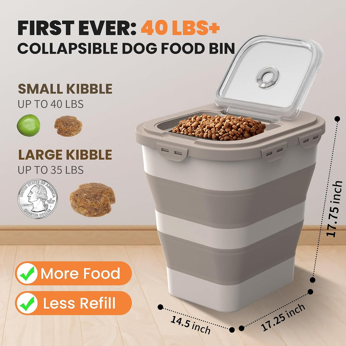 35-40Lbs Airtight Dog Food Storage Container,Collapsible Dog Food Container