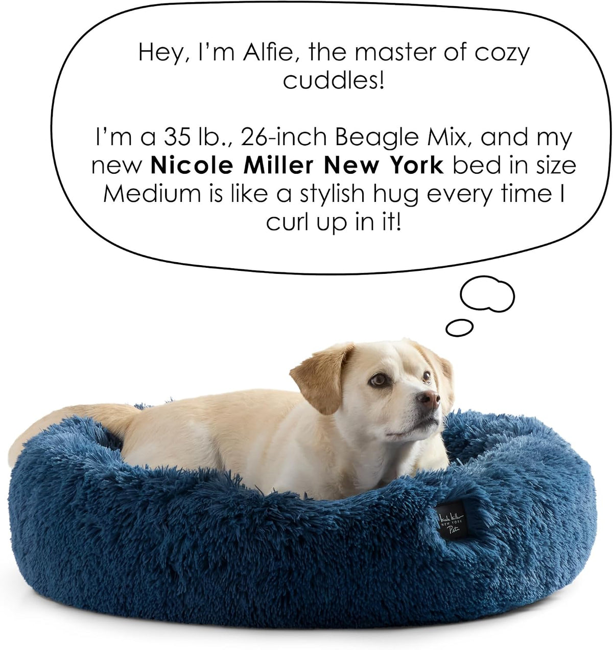 PET Ellie Fuzzy Solid Donut Pet Bed, Plush, Cozy & Calming, Non-Slip Bottom, 100% Machine Washable, Gold, Medium 28"X28"X7" Round