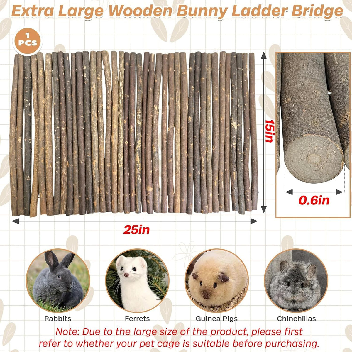 Extra Large Wooden Bunny Ladder Bridge (25 X 15 Inches), Rabbits Hideout, House, Tunnel, Rodents Chew Toys for Guinea Pig, Chinchillas, Hedgehogs, Ferrets, Rat