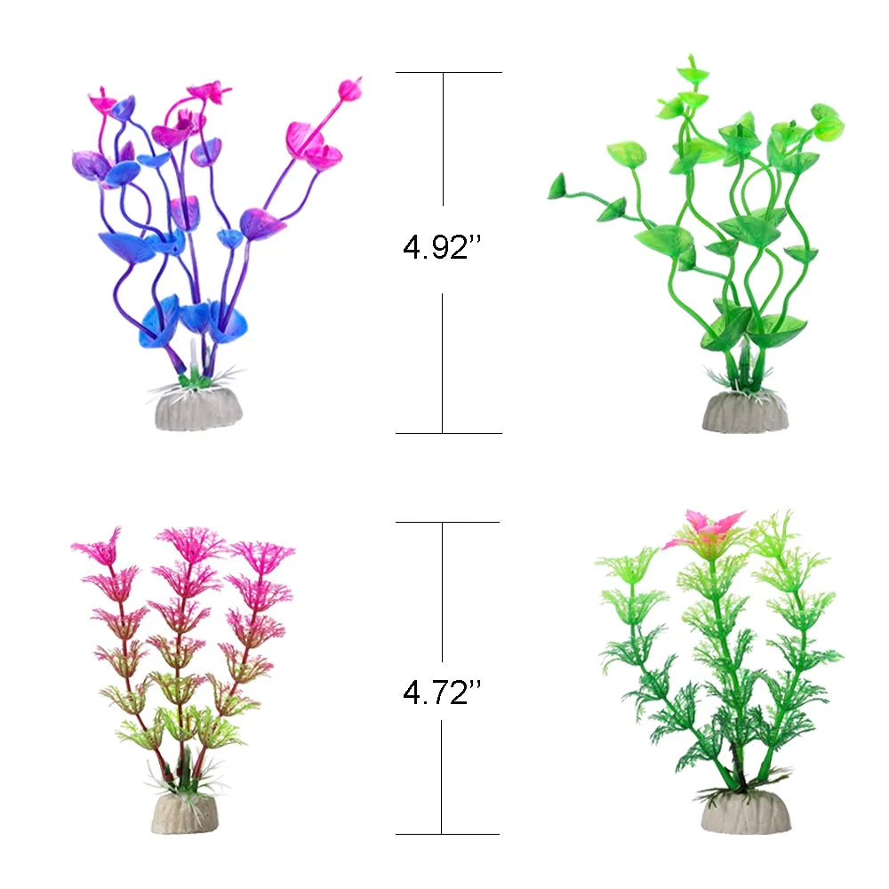 Fish Tank Accessories Aquarium Decorations - 13 Packs Plastic Plants Material Hideout Ornaments Small Size