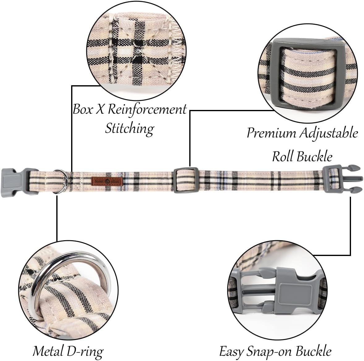 Dog and Cat Collar with Bowtie Grid Collar Plastic Buckle Light Adjustable Collars for Small Medium Large Dogs