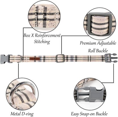 Dog and Cat Collar with Bowtie Grid Collar Plastic Buckle Light Adjustable Collars for Small Medium Large Dogs