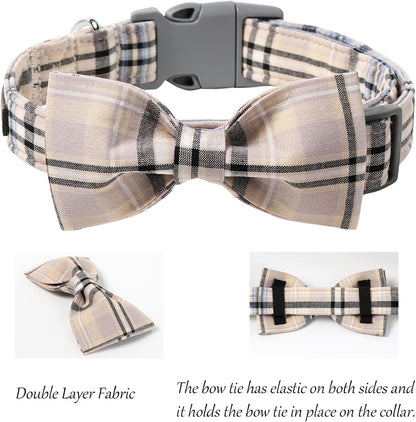 Dog and Cat Collar with Bowtie Grid Collar Plastic Buckle Light Adjustable Collars for Small Medium Large Dogs