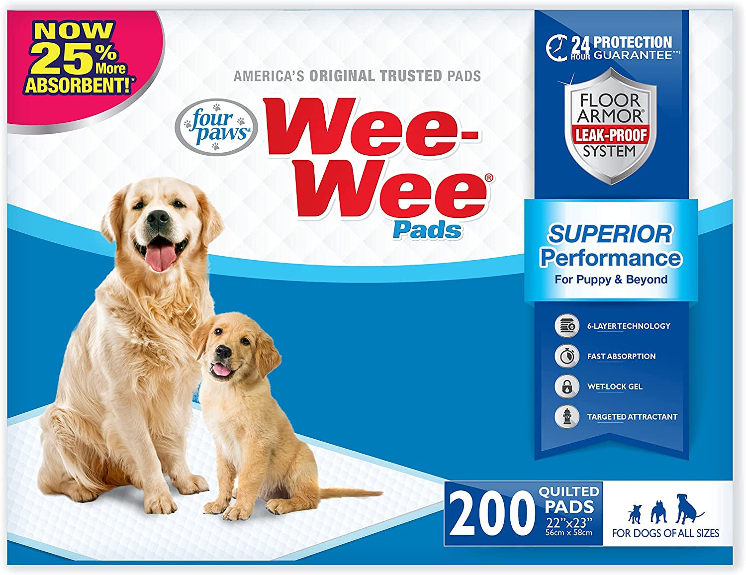 Wee-Wee Superior Performance Dog Pee Pads, 200 Count