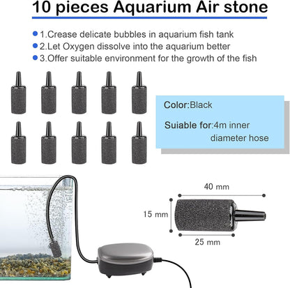 32.8 Feet Aquarium Airline Tubing Hose 10 Air Stone for Fish Tank 10 Aquarium One Way Air Check Value for Fish Tank 10 Aquarium Suction Cups 5 Each Aquarium Air Controller and I T Hose Connectors