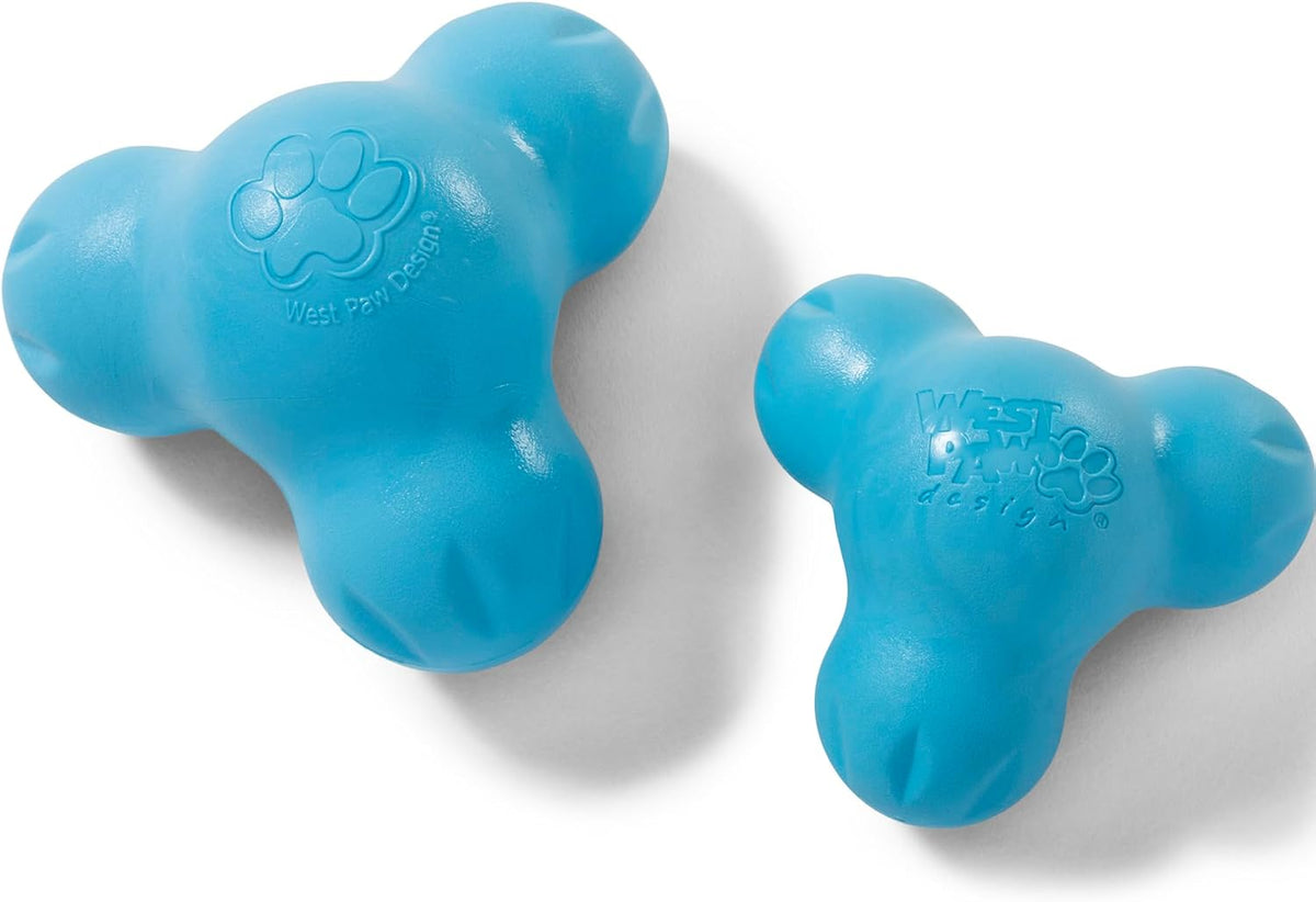 Zogoflex Tux Treat Dispensing Dog Chew Toy – Interactive Chewing Toy for Dogs – Dog Games for Aggressive Chewers, Fetch, Catch – Holds Kibble, Treats, Small 4", Aqua Blue