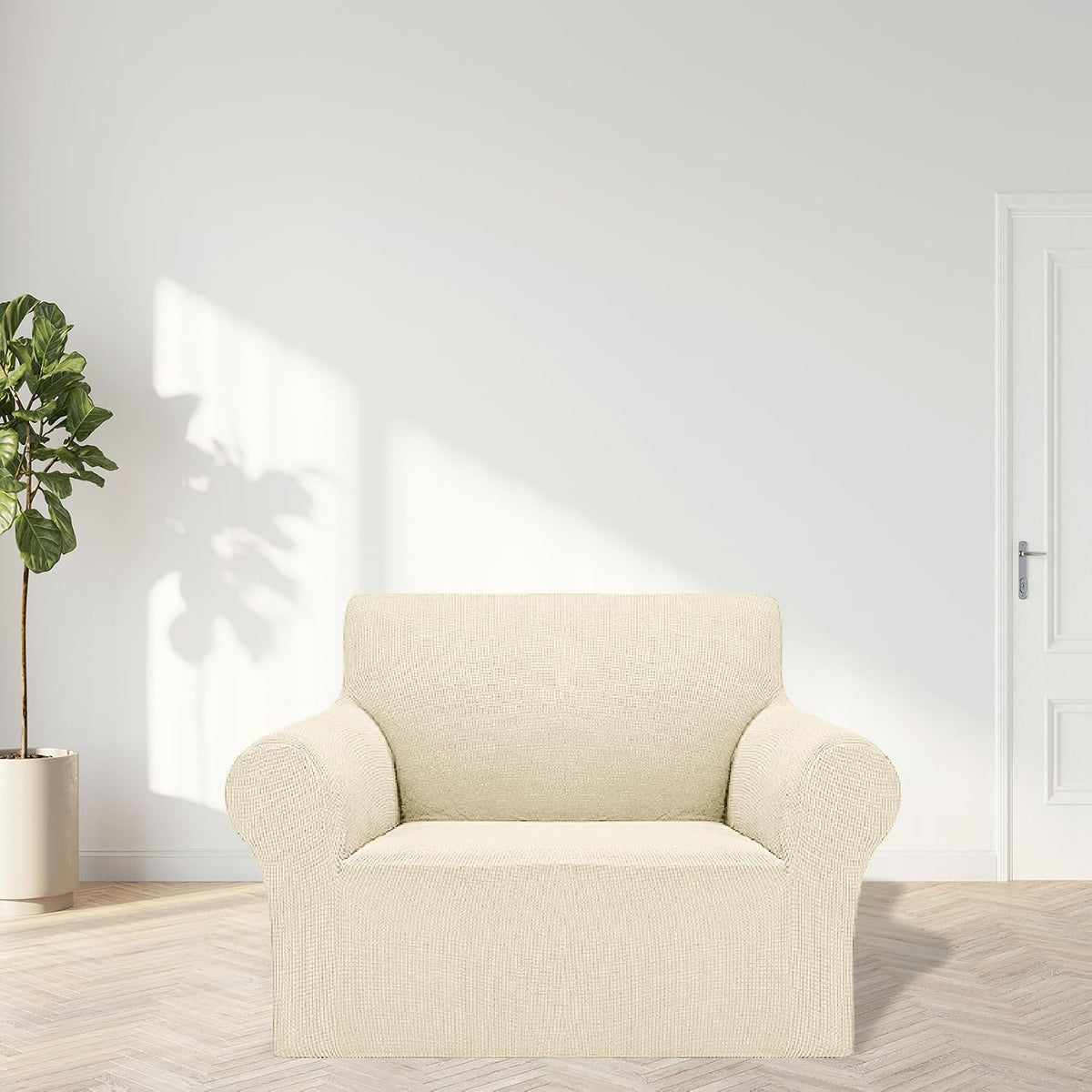 2026 New Stretch Chair Sofa Slipcovers Couch Cover for 1 Seater Furniture Protector Sofa Covers with Elastic Bottom Jacquard Fabric Small Checks for Pets, Kids - Beige