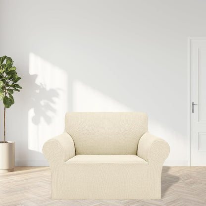 2026 New Stretch Chair Sofa Slipcovers Couch Cover for 1 Seater Furniture Protector Sofa Covers with Elastic Bottom Jacquard Fabric Small Checks for Pets, Kids - Beige