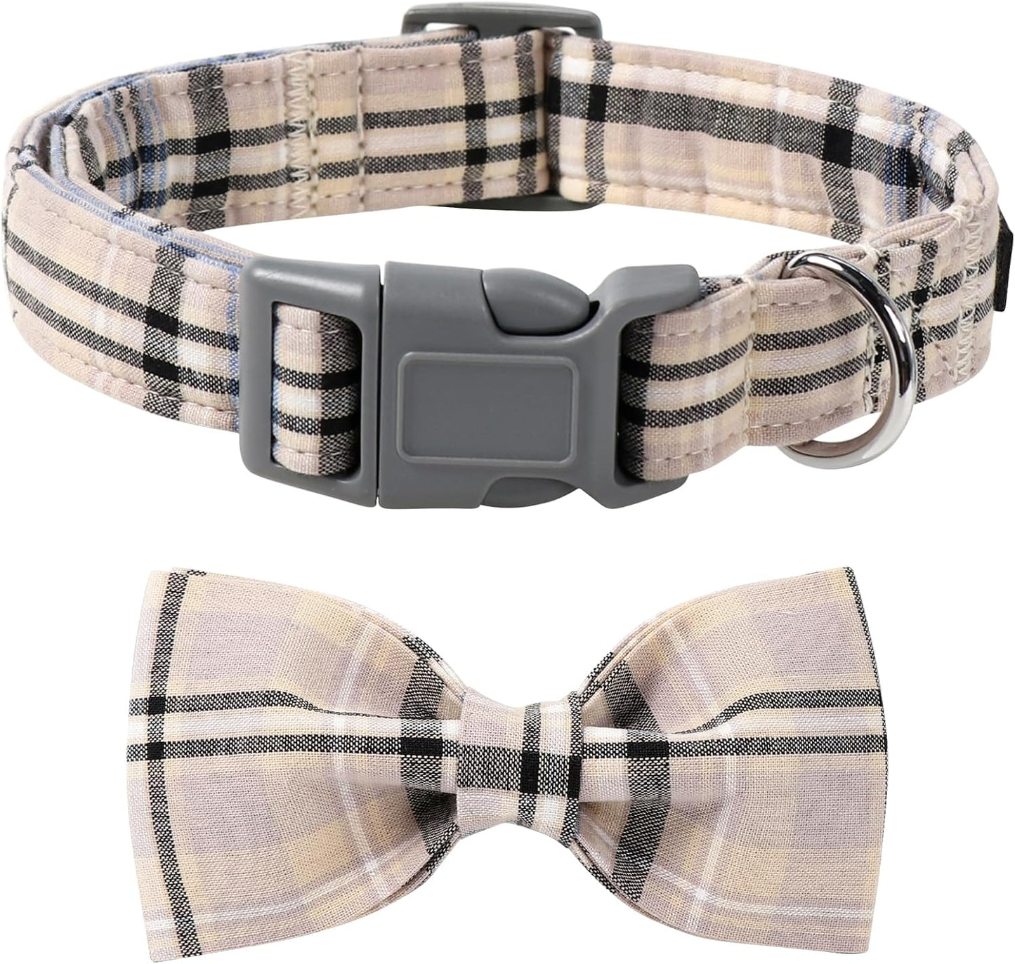 Dog and Cat Collar with Bowtie Grid Collar Plastic Buckle Light Adjustable Collars for Small Medium Large Dogs