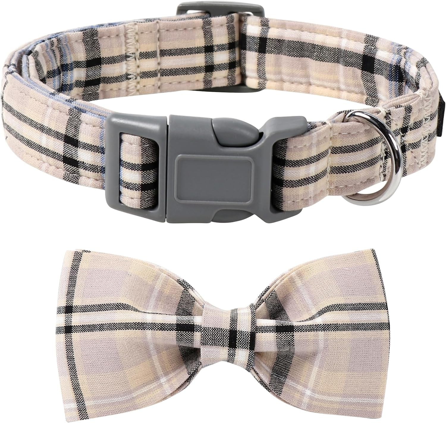 Dog and Cat Collar with Bowtie Grid Collar Plastic Buckle Light Adjustable Collars for Small Medium Large Dogs