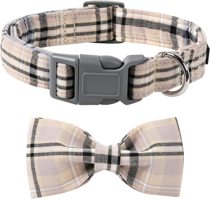 Dog and Cat Collar with Bowtie Grid Collar Plastic Buckle Light Adjustable Collars for Small Medium Large Dogs