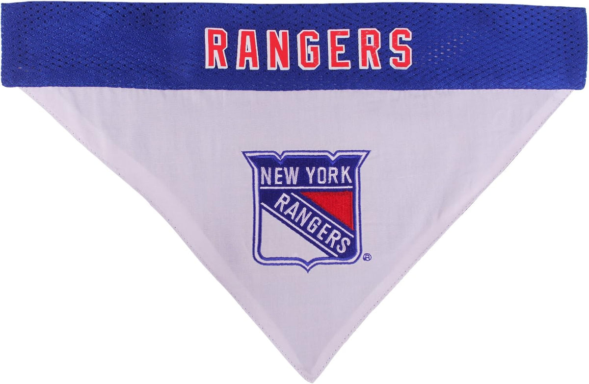 NHL New York Rangers Reversible Bandana Size Xx-Large for Dogs & Cats. 2 Sided Sports Bandana, Premium Embroidery Team Logo, Many NHL Teams Available