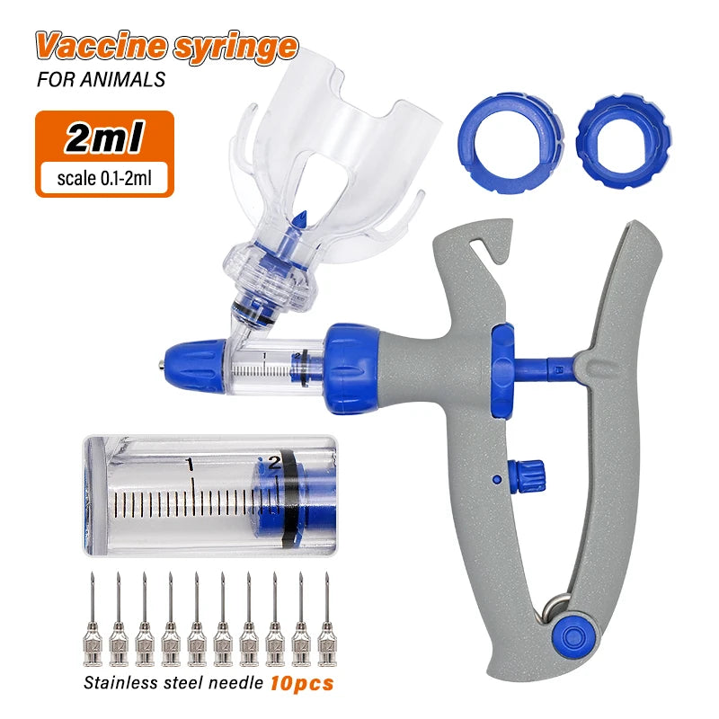 1/2/5Ml Automatic Continuous Syringe Animal Adjustable Injector Chicken Poultry Durable Vaccine Injector 10 Needles Veterinary