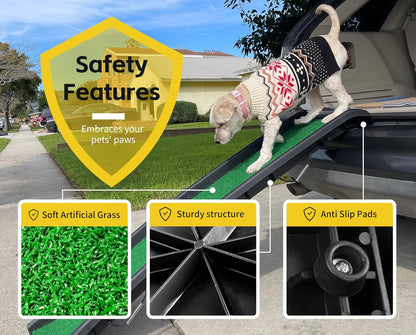 Foldable Dog Ramp for Cars Suvs Beds Non-Slip Grass - (50894)
