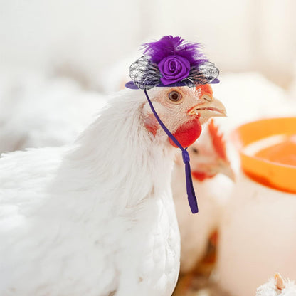 6 Pcs Chicken Hats for Hens Tiny Pets Animals Funny Chicken Accessories Mini Feather Top Hat with Adjustable Elastic Chin Strap and Rose for Hamster Parrot Bird Snake Animals Show Costum