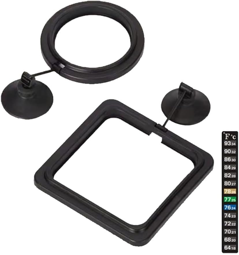 2Pcs Feeding Fish Ring Set, Fish Food Feeder +Thermometer Strip, Tank Decor, Aquarium Tank Accessories for Floating Foods, for Betta, Guppy, Goldfish Etc
