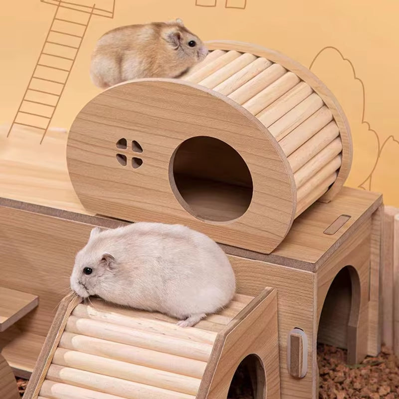Smooth Hamster Hideaway Wooden Hamster House with Hiding Hole Small Pet Castle Arch Bridge for Dwarf Mice Gerbils Small Pets New