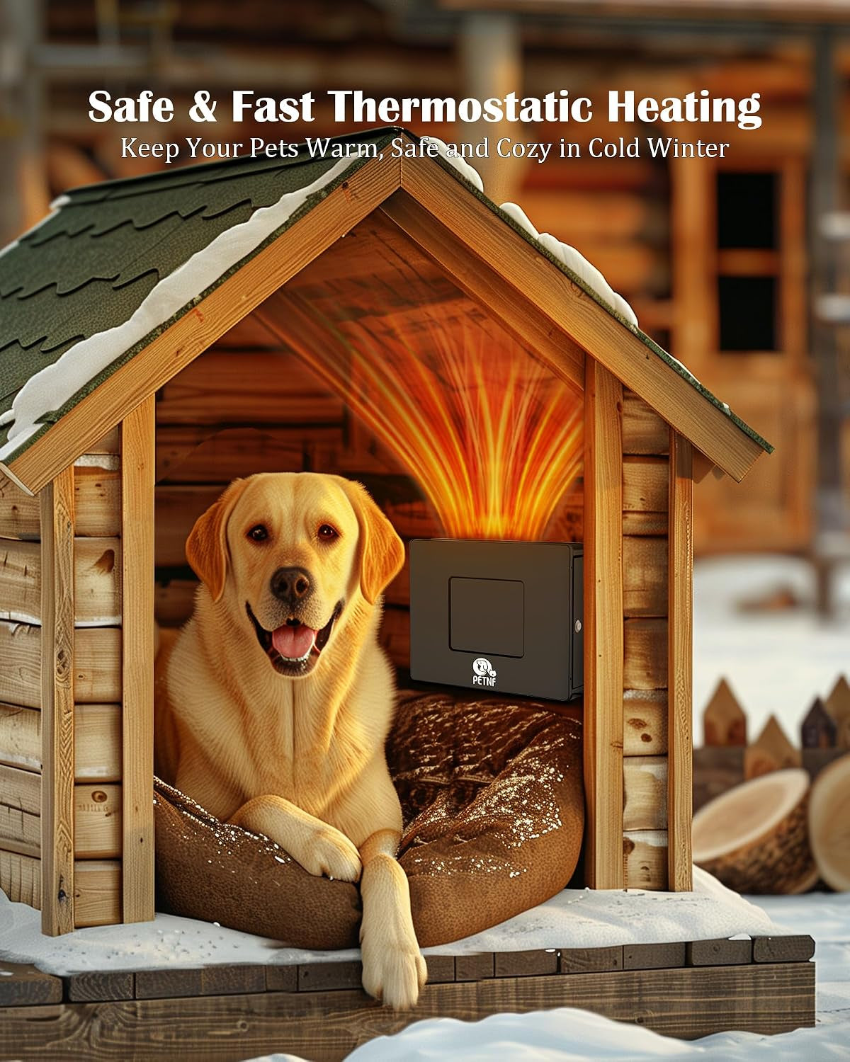 Dog House Heater, 32℉-122℉ Temp Control, Near-Silent No Fan & 30% Energy-Save ECO Mode, Overheat Protection & 6.6Ft Chew-Resistant Cord, Outdoor Dog House/Chicken Coop, Puppies/Preg/Senior Dogs
