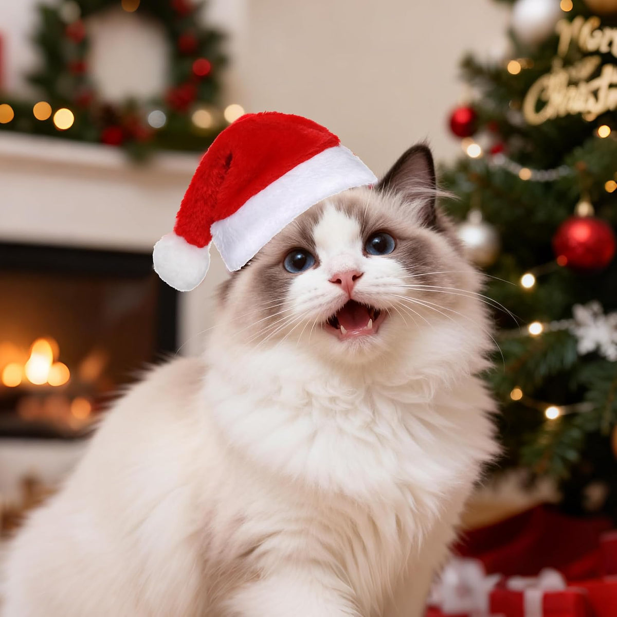 6 Pieces Pet Cat Dog Christmas Santa Hat Holiday Party Cute Costumes for Puppy Kitten Christmas Cosplay Dress up Supplies (Classic)