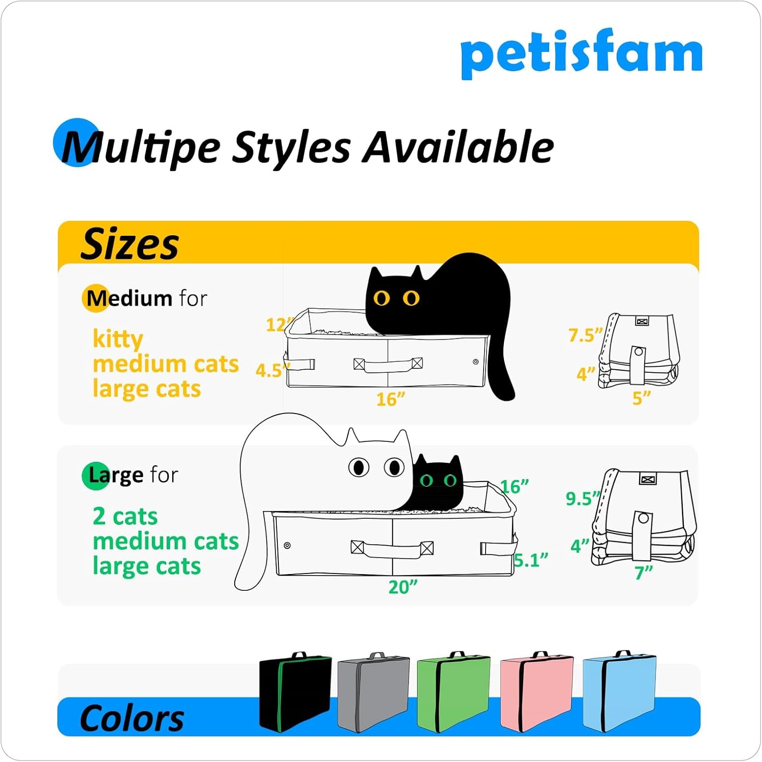 Portable Cat Travel Litter Box with Zipped Lid
