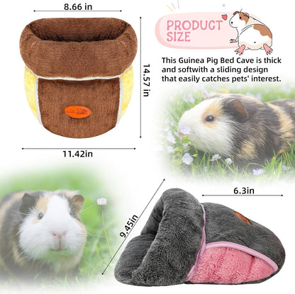 2 Pack Guinea Pig Bed, Slipper Cuddle Sack, Grey & Brown