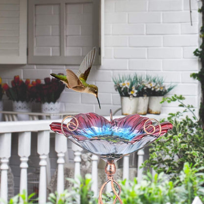 Glass Birdbath Birdfeeder with Metal Stake Garden Yard Outdoor