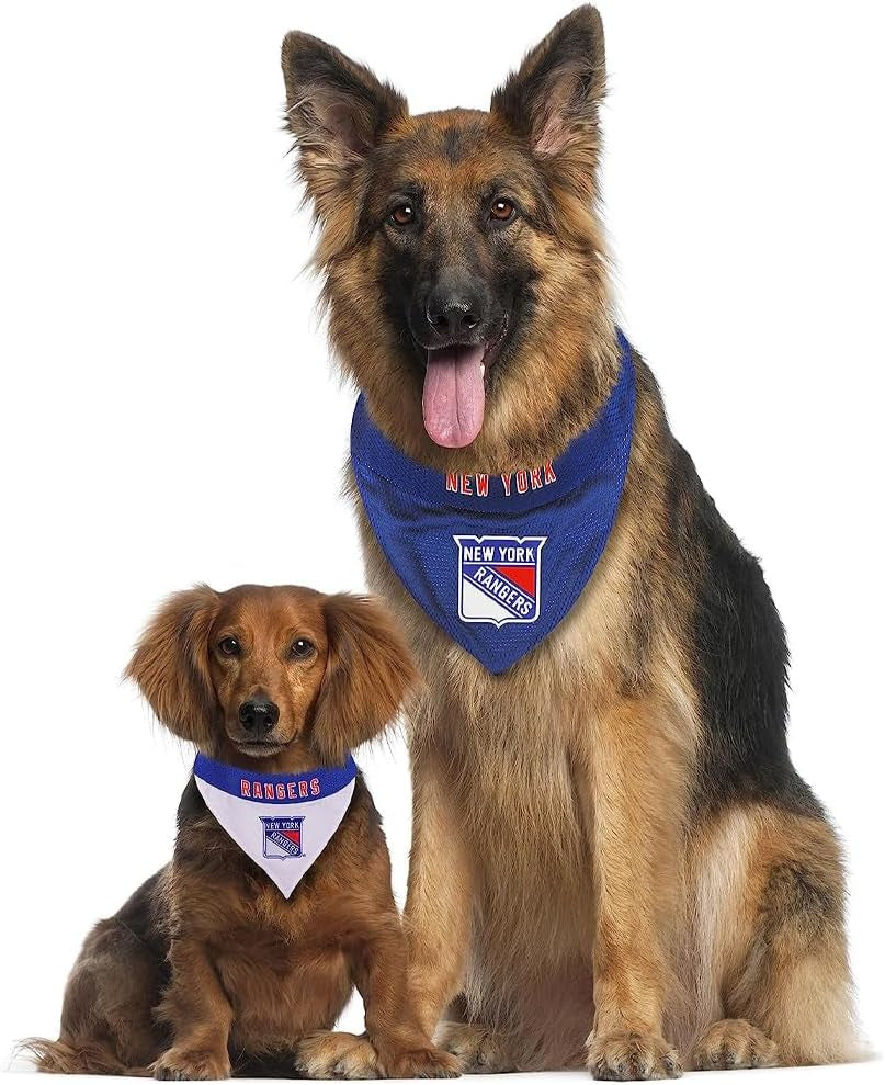 NHL New York Rangers Reversible Bandana Size Xx-Large for Dogs & Cats. 2 Sided Sports Bandana, Premium Embroidery Team Logo, Many NHL Teams Available