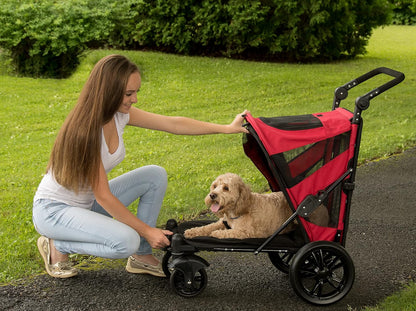 No-Zip Pet Stroller with Dual Entry, Push Button Zipperless Entry for Single or Multiple Dogs/Cats, Pet Can Easily Walk In/Out, No Need to Lift Pet, Gel-Filled Tires