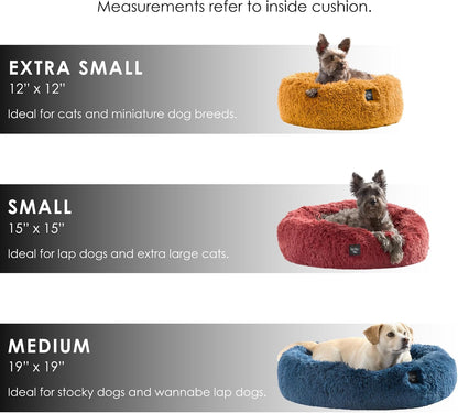 PET Ellie Fuzzy Solid Donut Pet Bed, Plush, Cozy & Calming, Non-Slip Bottom, 100% Machine Washable, Gold, Medium 28"X28"X7" Round
