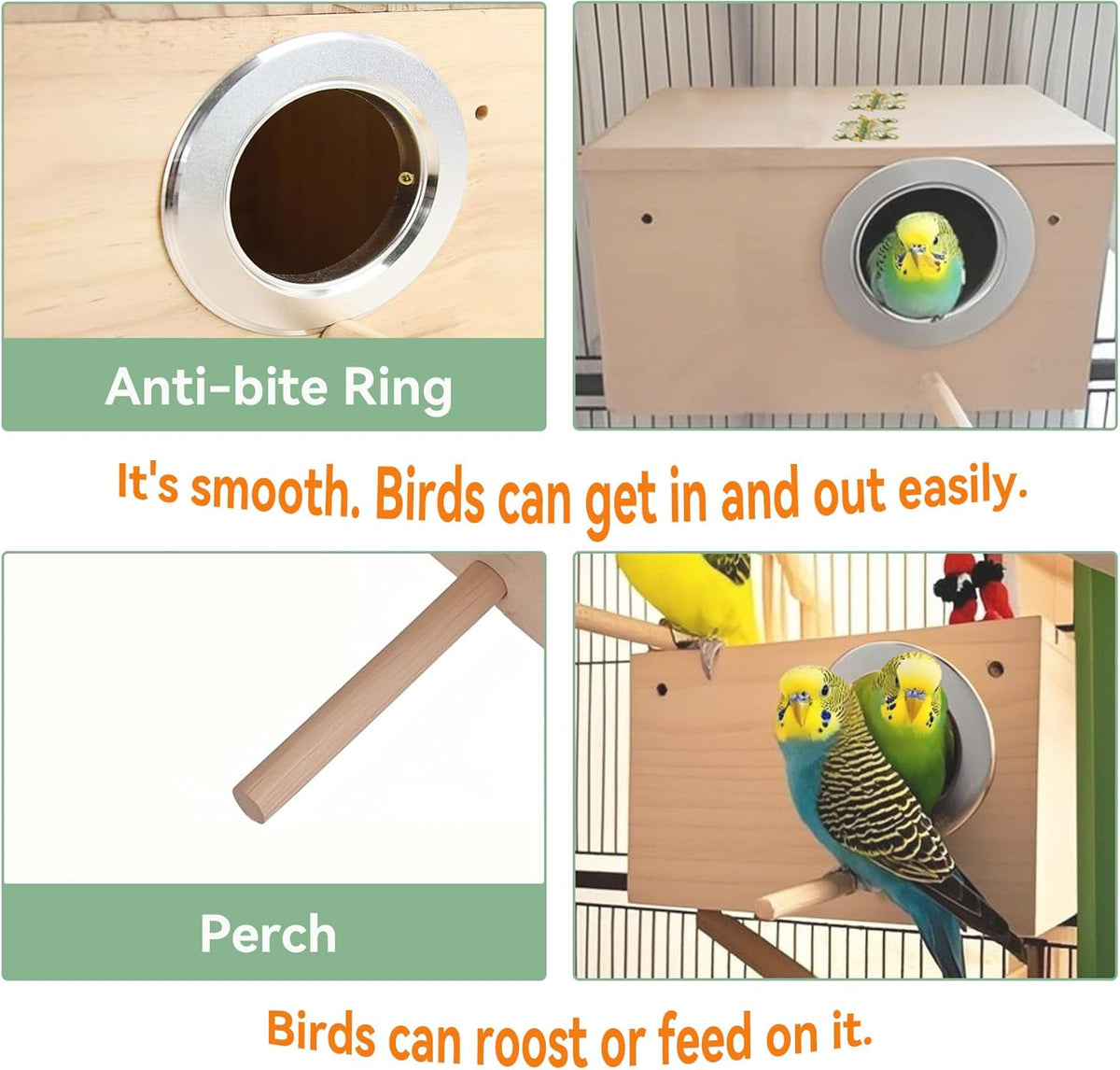 Parakeet Nesting Box, Bird Nest Box with Perch for Parrot